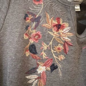 Woman’s plus size Coldwater Creek top is soft and warm, has embroidered flower